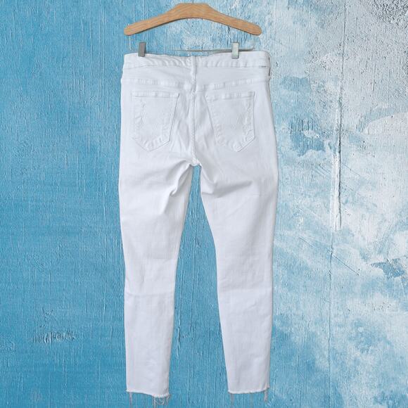 MOTHER The Looker Ankle Fray Jeans Size 29 Little Miss Innocent White Distressed - Picture 4 of 13